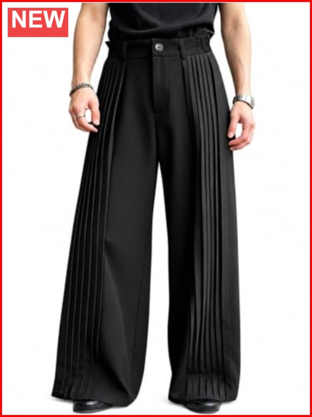 Men's Baggy Wide Leg Dress Pants Pleated Casual Pants